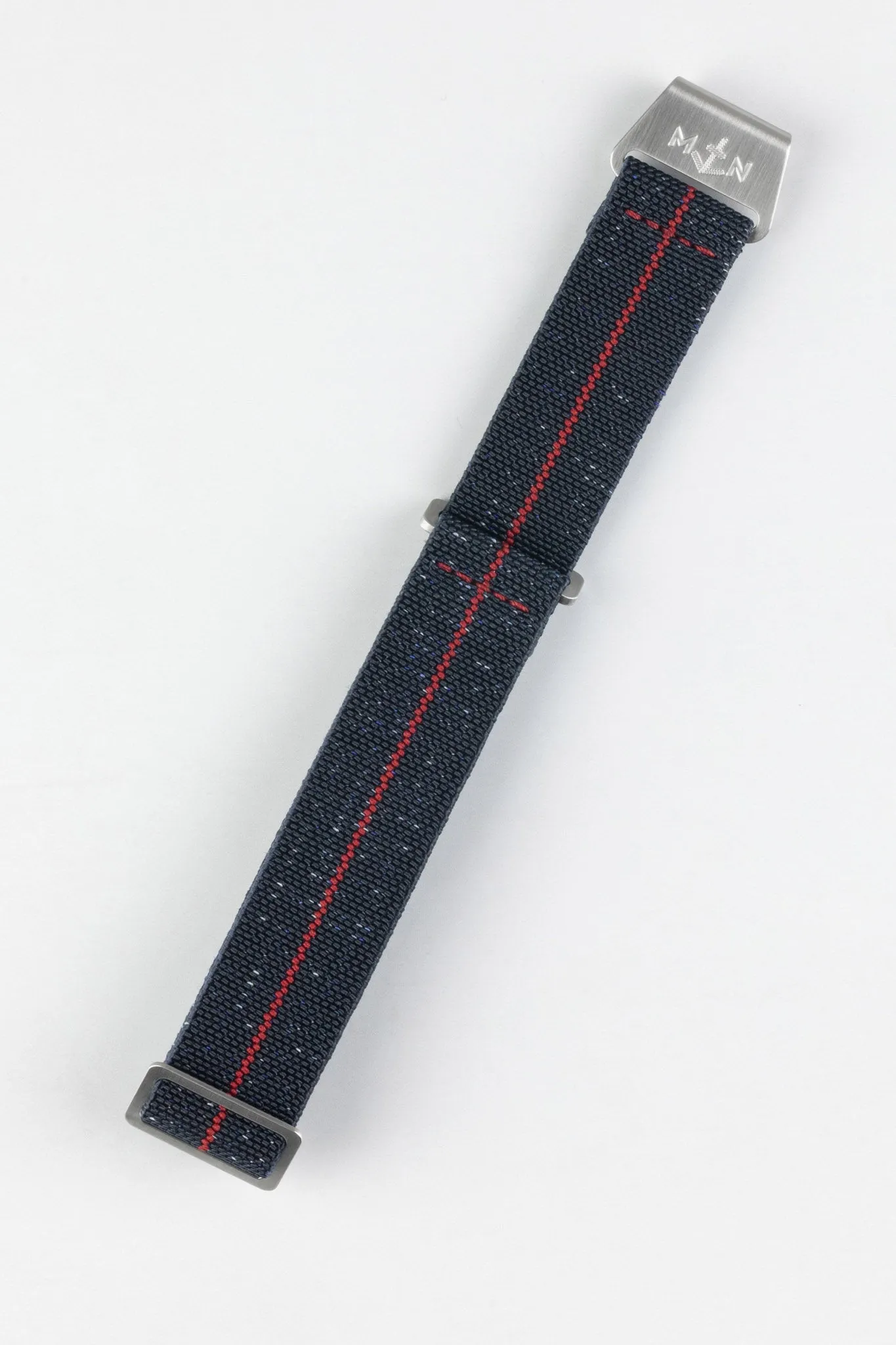 Erika's Originals INDIGO DENIM MN™ Strap with RED Centerline - BRUSHED Hardware