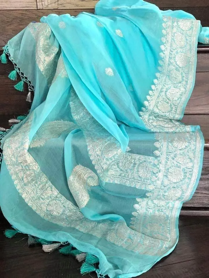 Exclusive Handloom Banarasi Chiffon Khaddi Kariyal Saree