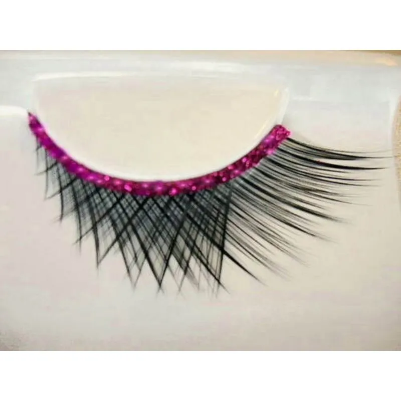 Eyelashes - Black w/Magenta Sequin