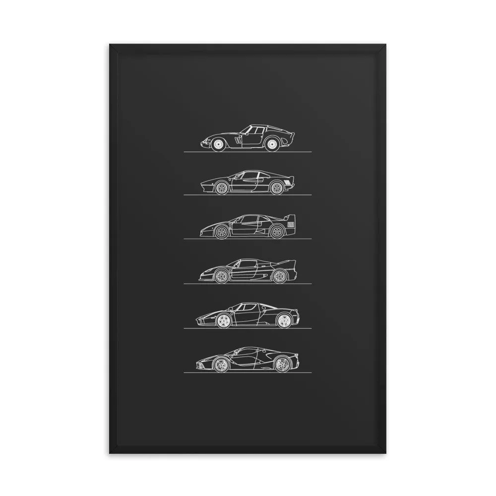 Ferrari Hypercars Evolution Silhouette Poster - Framed