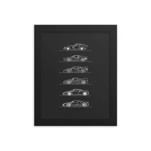 Ferrari Hypercars Evolution Silhouette Poster - Framed