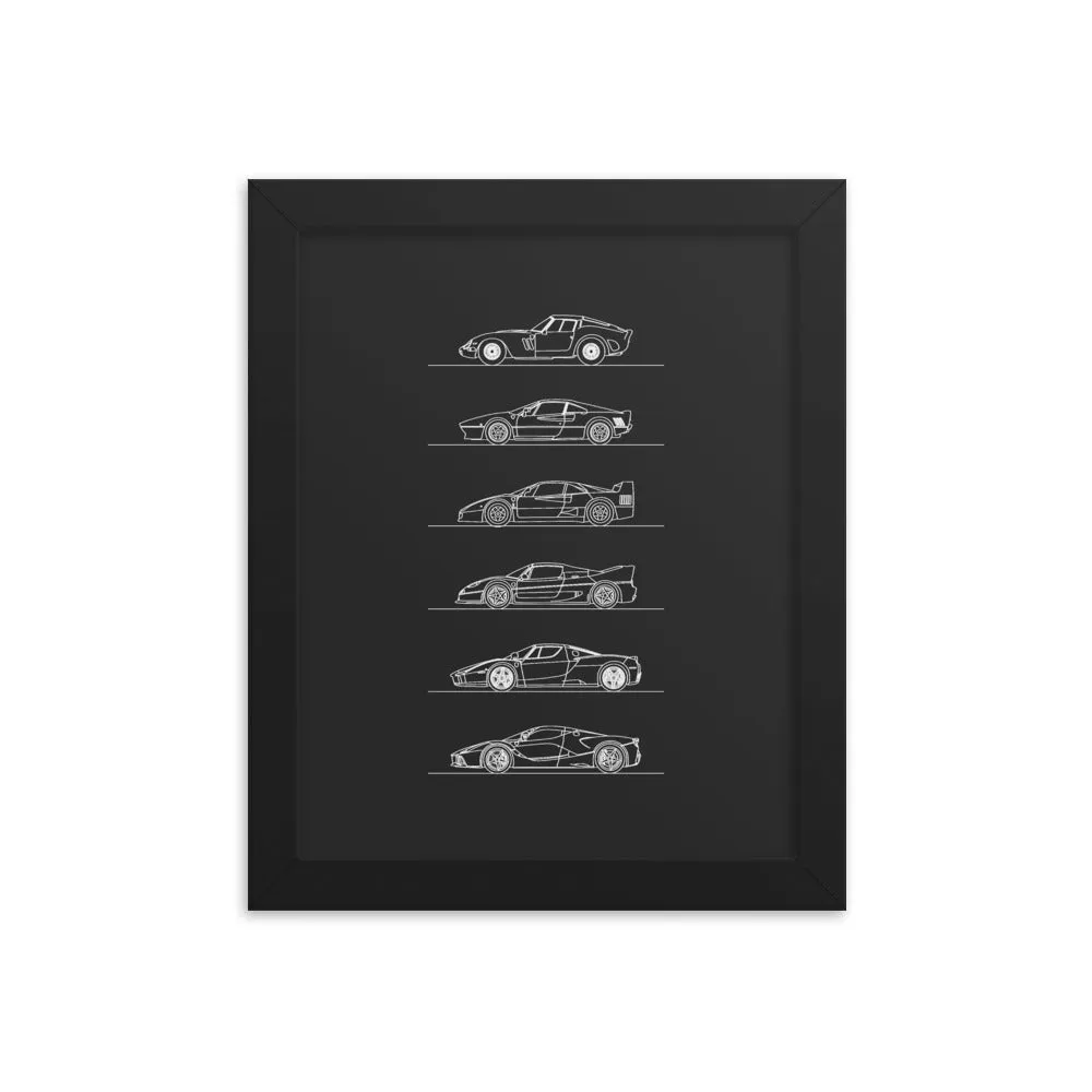 Ferrari Hypercars Evolution Silhouette Poster - Framed