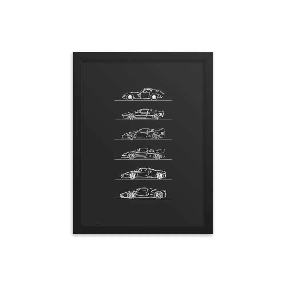 Ferrari Hypercars Evolution Silhouette Poster - Framed