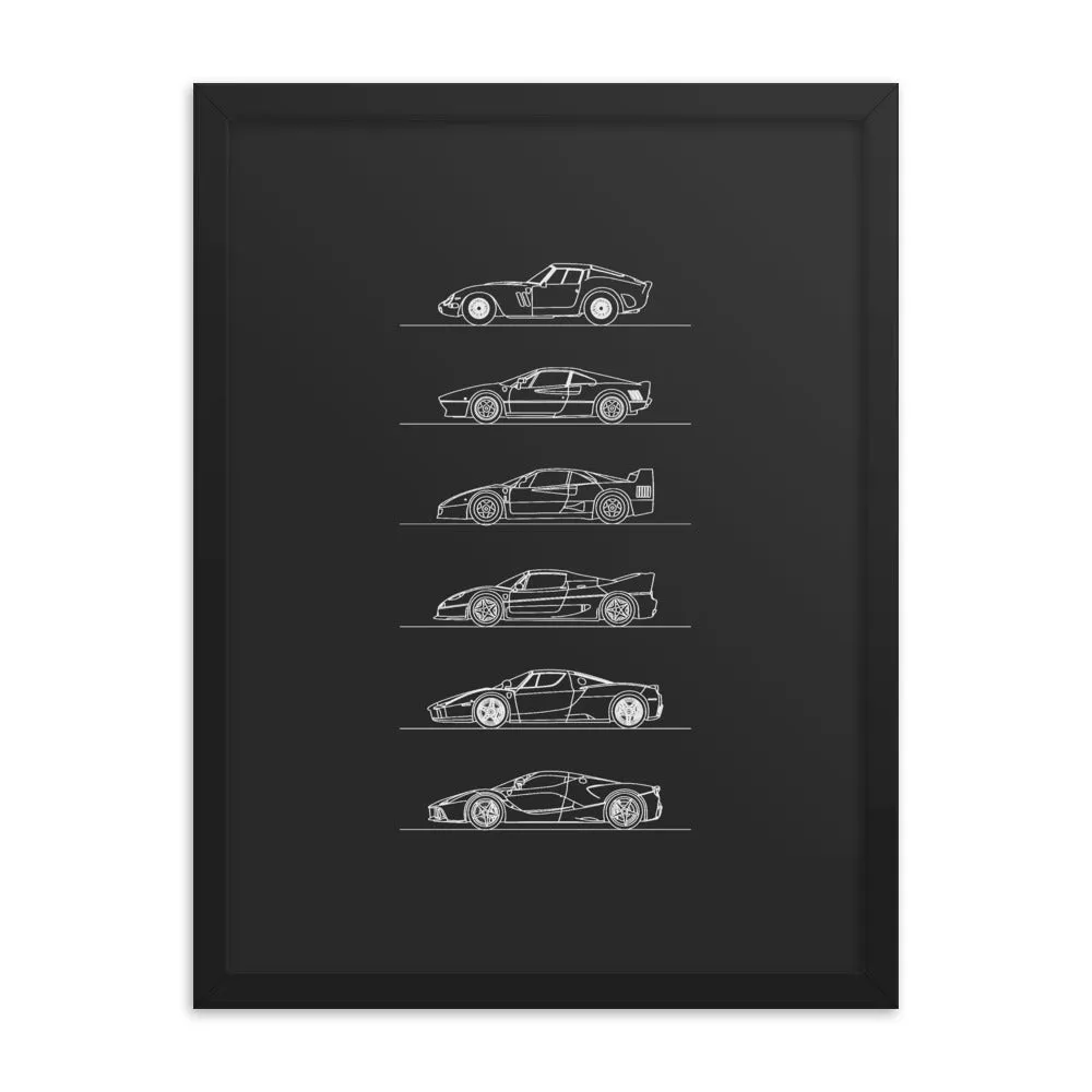 Ferrari Hypercars Evolution Silhouette Poster - Framed