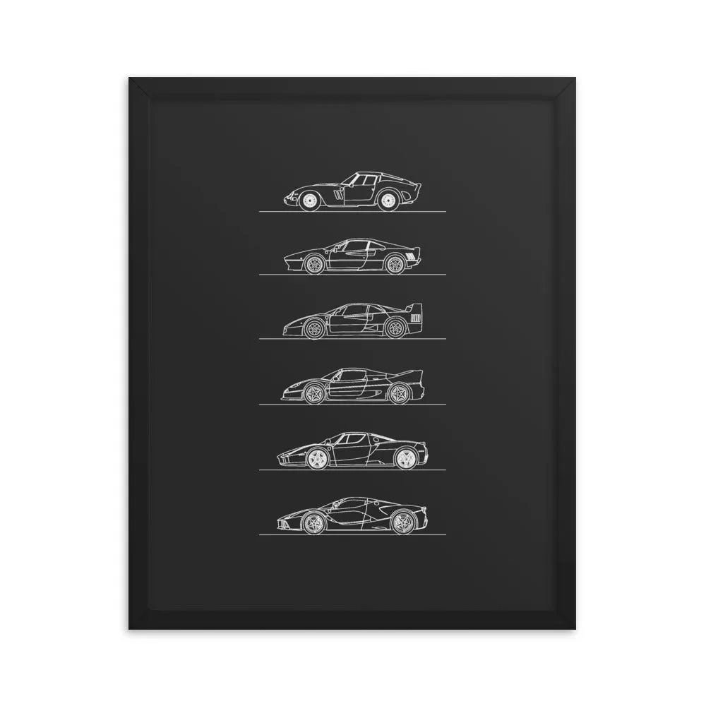 Ferrari Hypercars Evolution Silhouette Poster - Framed
