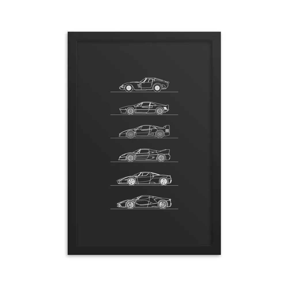 Ferrari Hypercars Evolution Silhouette Poster - Framed
