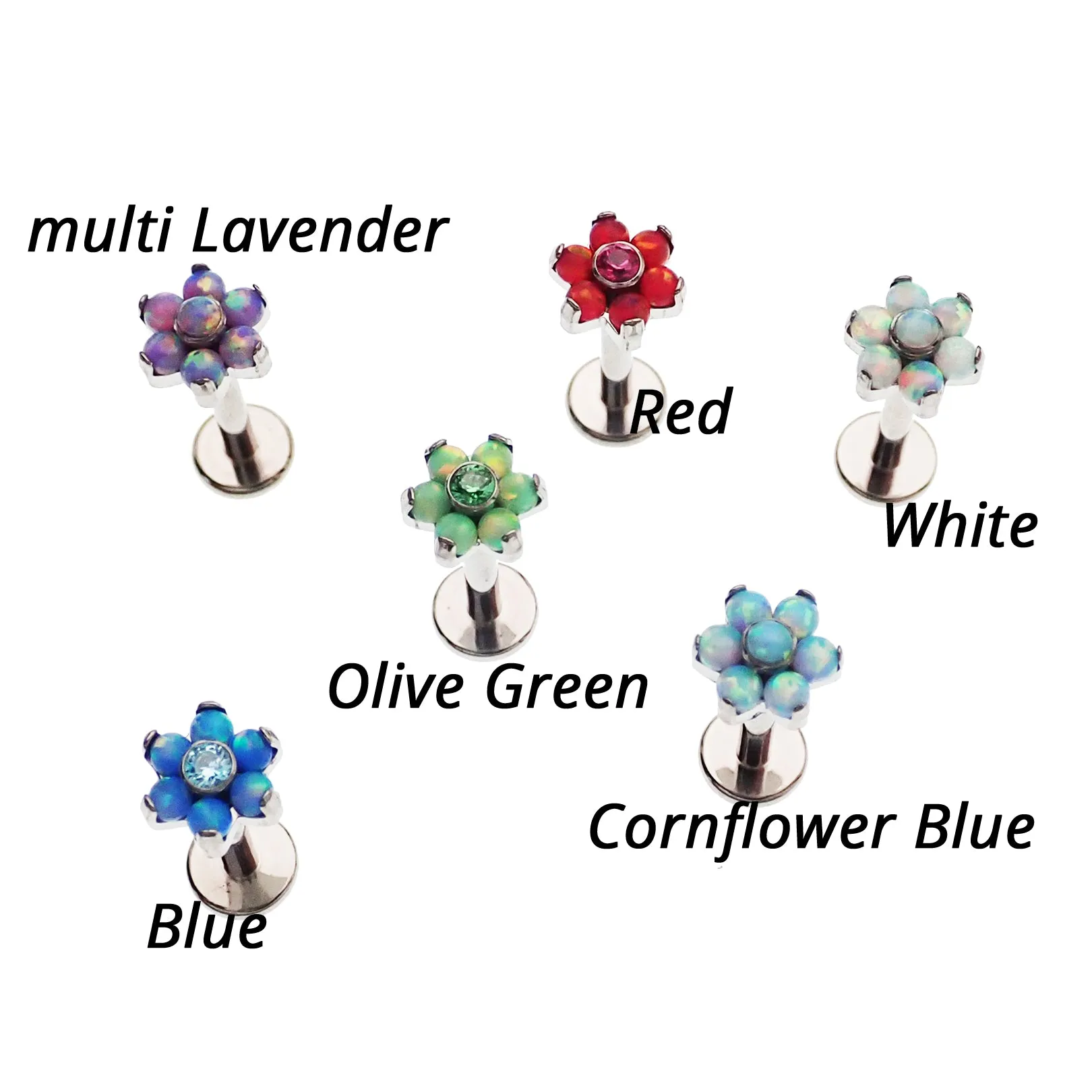 Flower Fire Opal Flat Back 14g, 16g, 18g