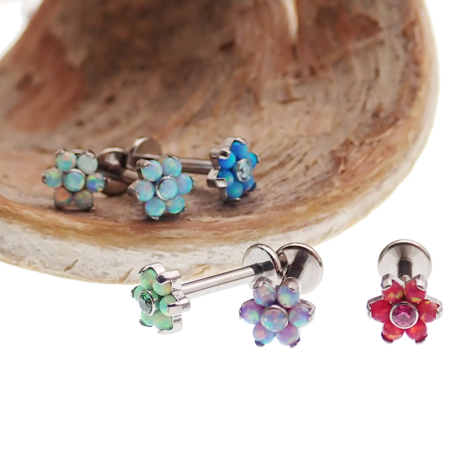 Flower Fire Opal Flat Back 14g, 16g, 18g