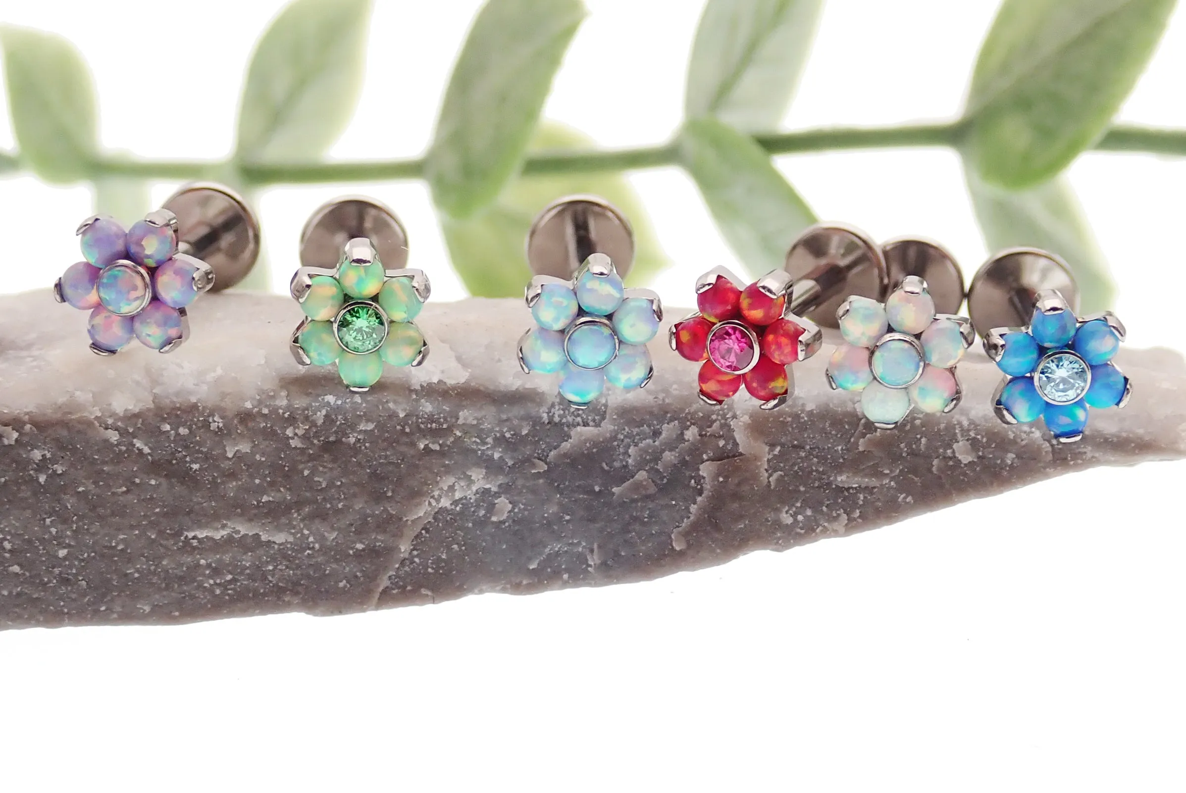 Flower Fire Opal Flat Back 14g, 16g, 18g