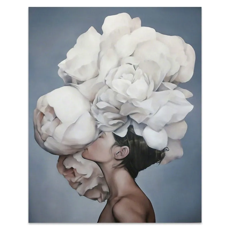 Flowers Feathers Woman Abstract Wall Art