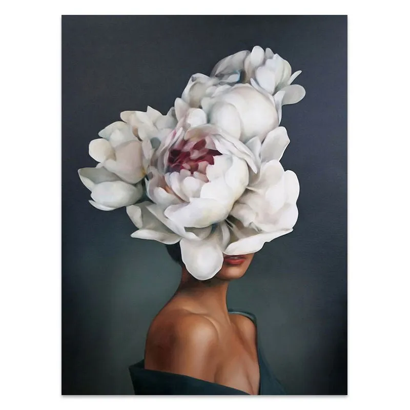 Flowers Feathers Woman Abstract Wall Art