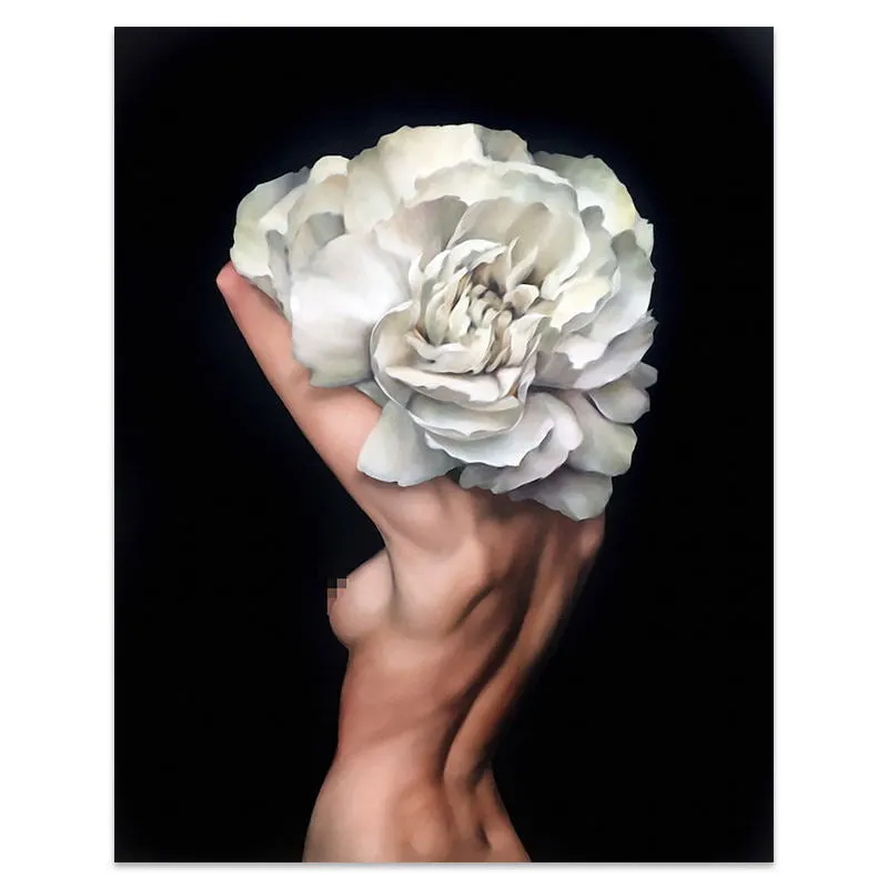 Flowers Feathers Woman Abstract Wall Art