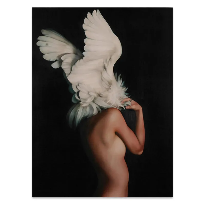 Flowers Feathers Woman Abstract Wall Art