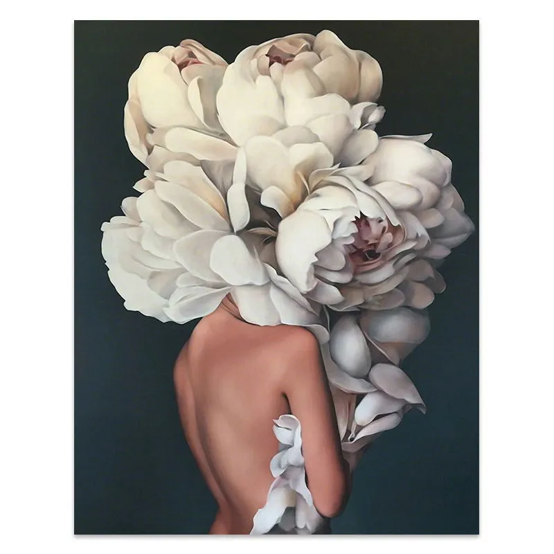 Flowers Feathers Woman Abstract Wall Art