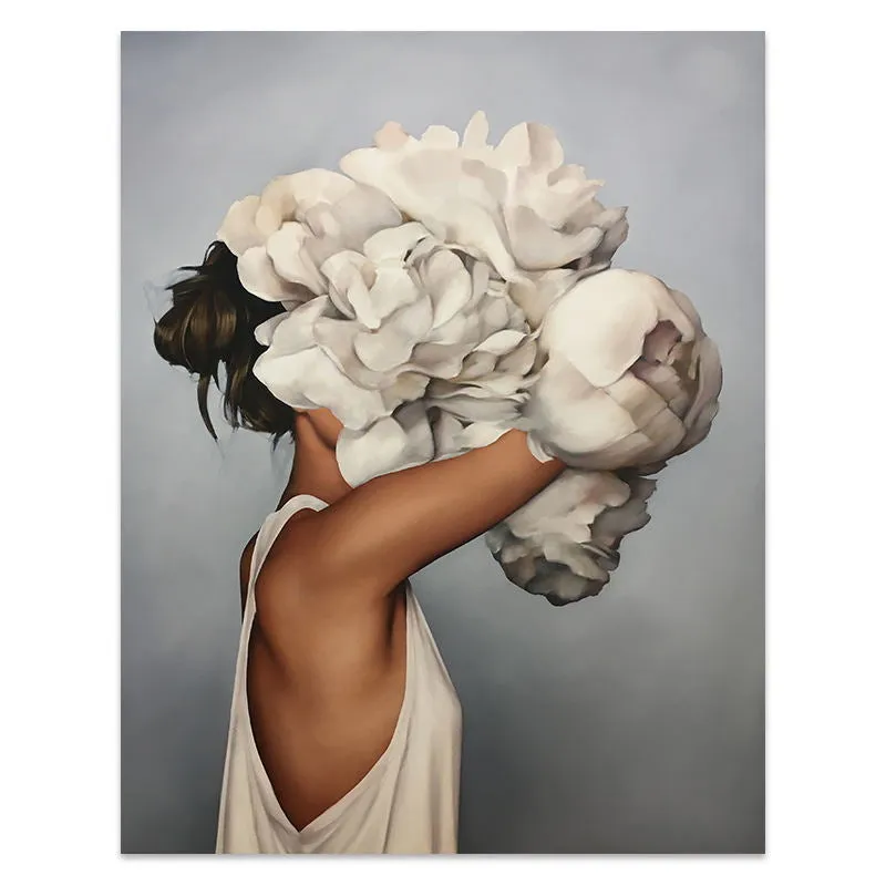 Flowers Feathers Woman Abstract Wall Art