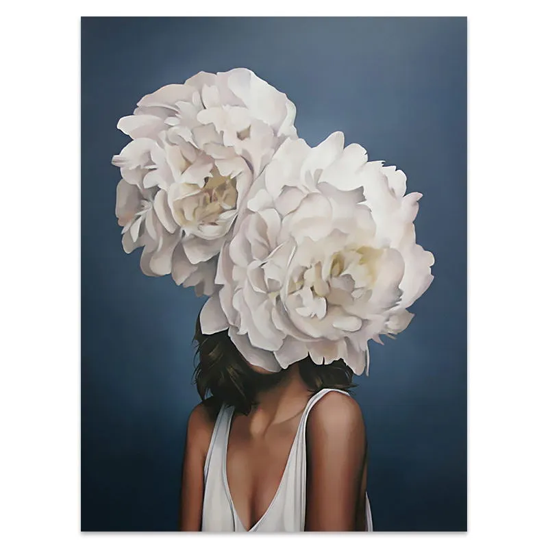 Flowers Feathers Woman Abstract Wall Art