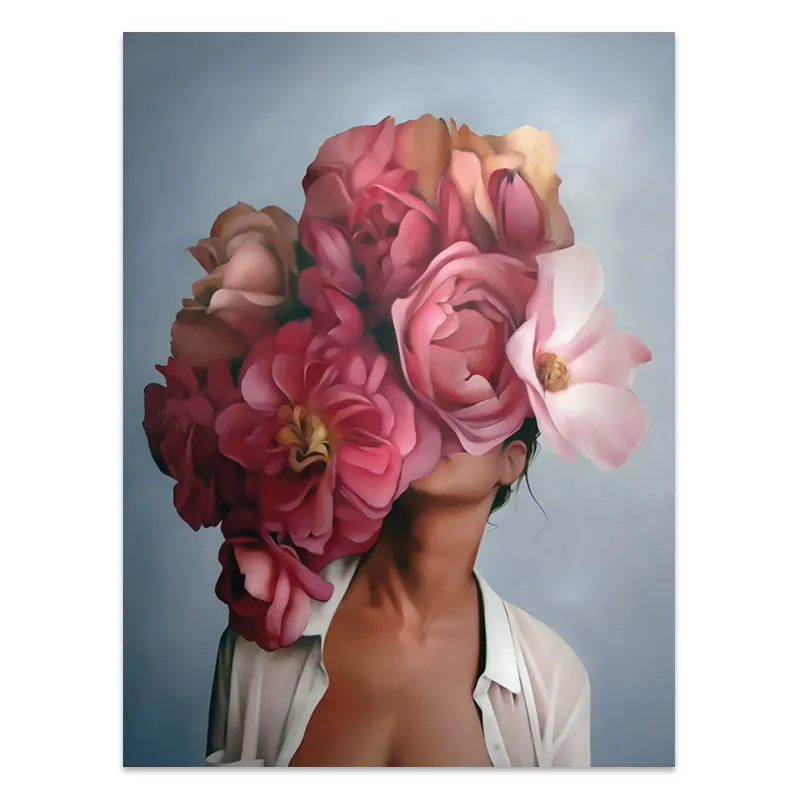 Flowers Feathers Woman Abstract Wall Art