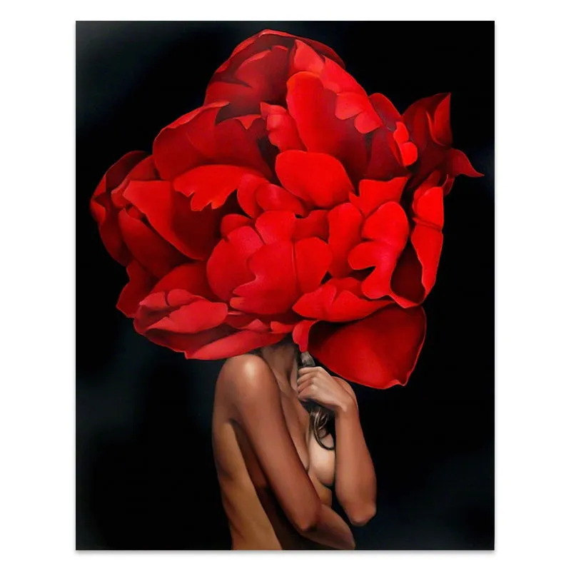 Flowers Feathers Woman Abstract Wall Art