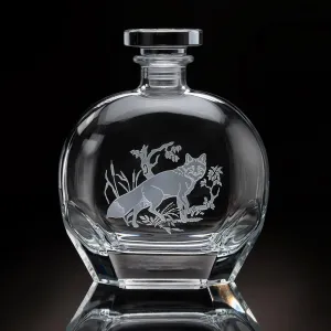 Forest Fox Etched Crystal Round Decanter
