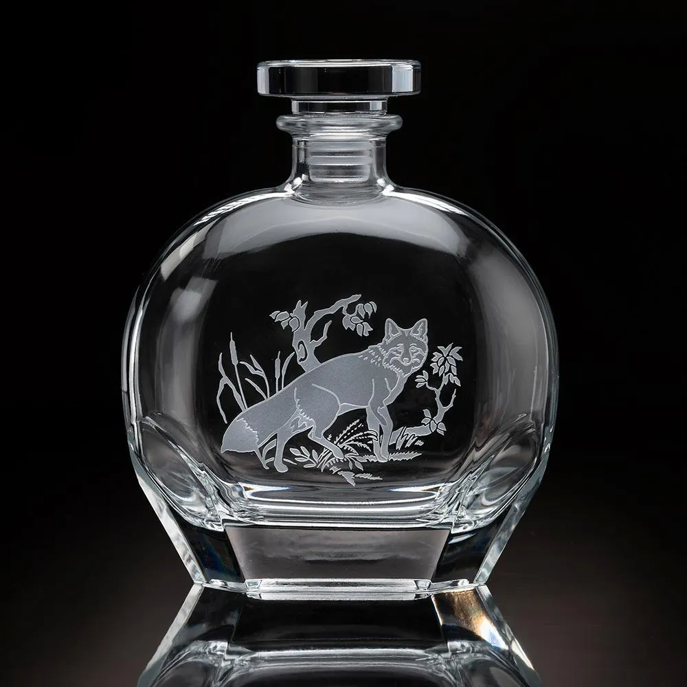 Forest Fox Etched Crystal Round Decanter