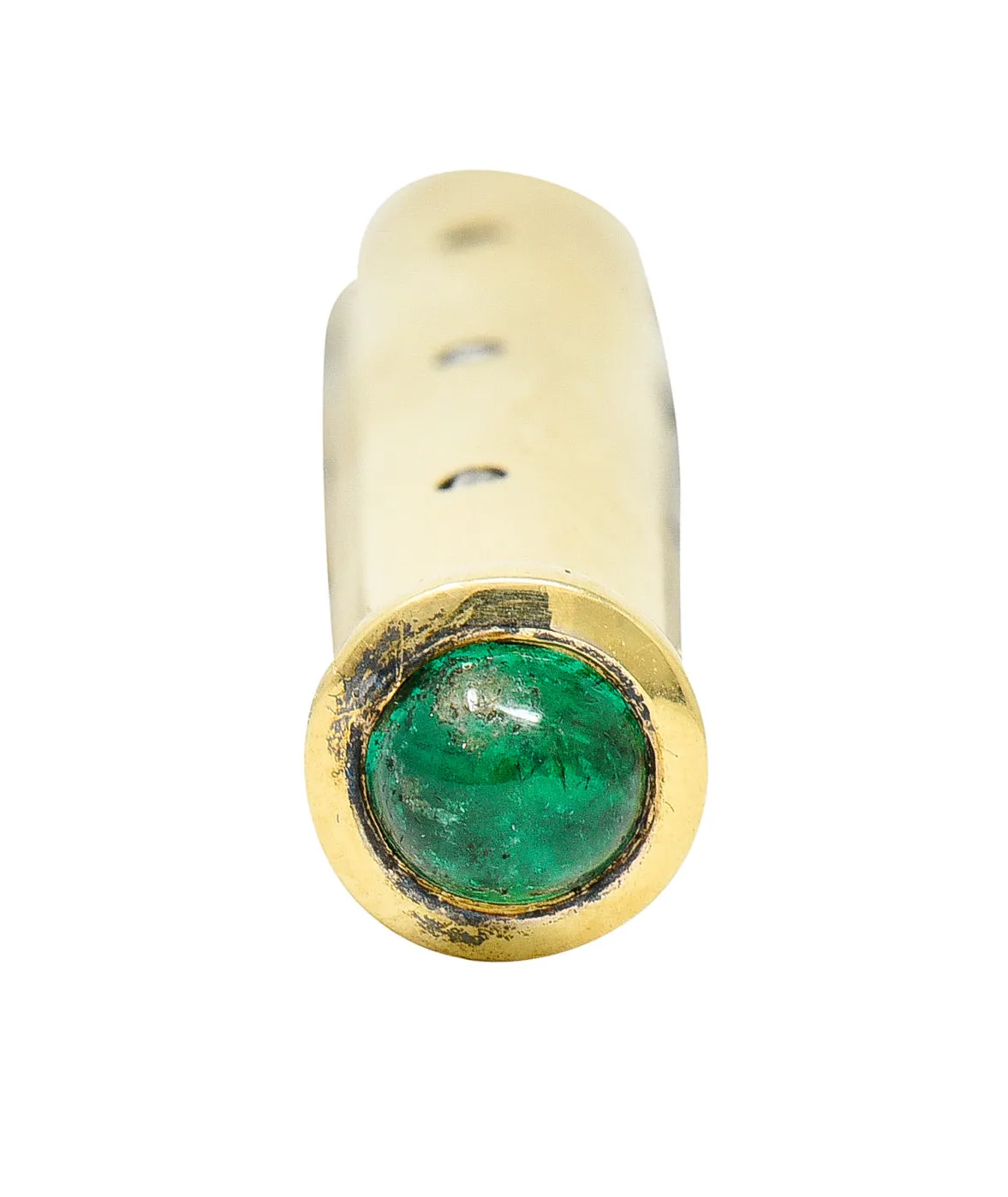 French Victorian Antique 1.15 CTW Emerald Diamond 18 Karat Yellow Gold Mechanical Pencil Chatelaine Pendant Charm