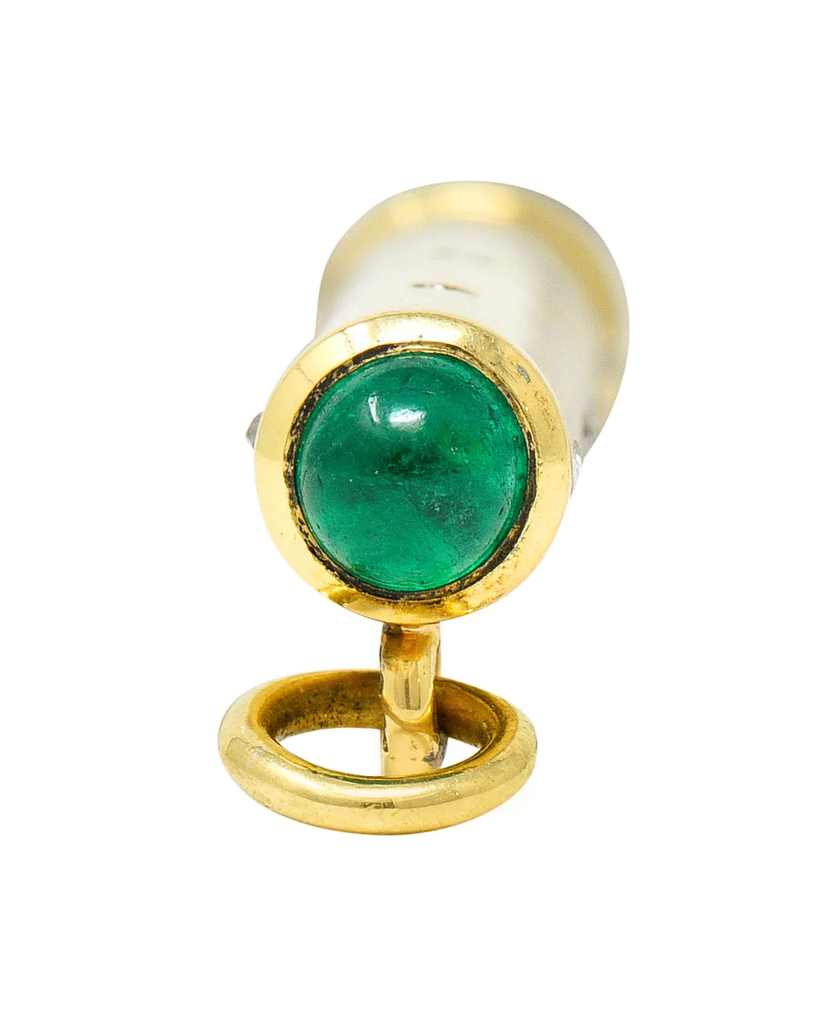 French Victorian Antique 1.15 CTW Emerald Diamond 18 Karat Yellow Gold Mechanical Pencil Chatelaine Pendant Charm