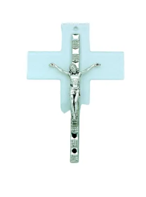 Genuine Murano Glass Crucifix - Clear with Crystals, 8 in