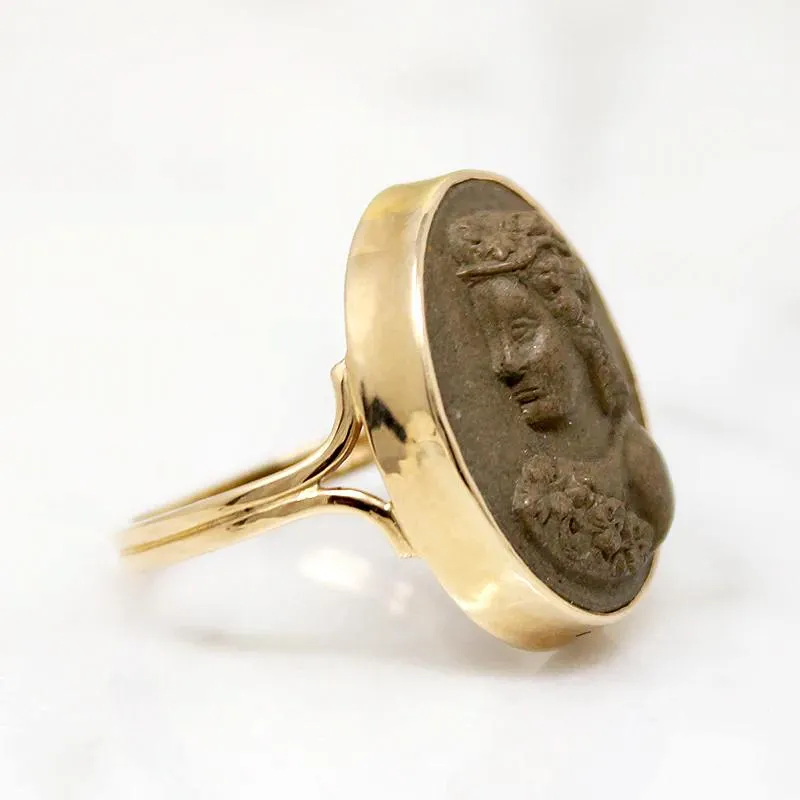 Goddess of Wine Antique Lava Cameo in Gold Ring