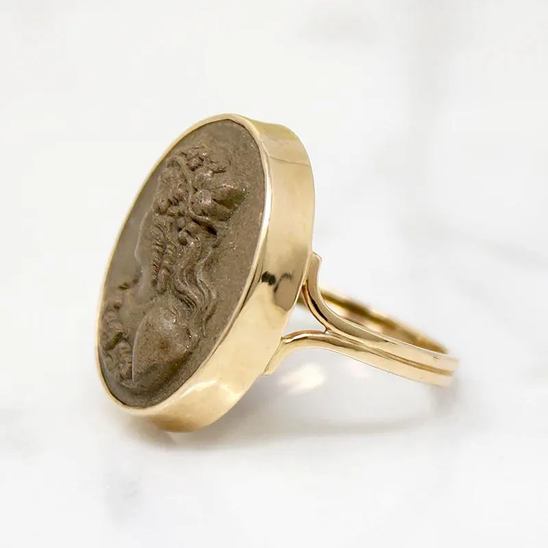 Goddess of Wine Antique Lava Cameo in Gold Ring