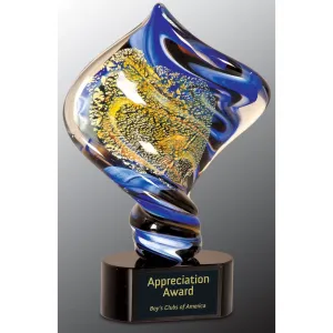 Gold and Blue Diamond Twist Art Glass