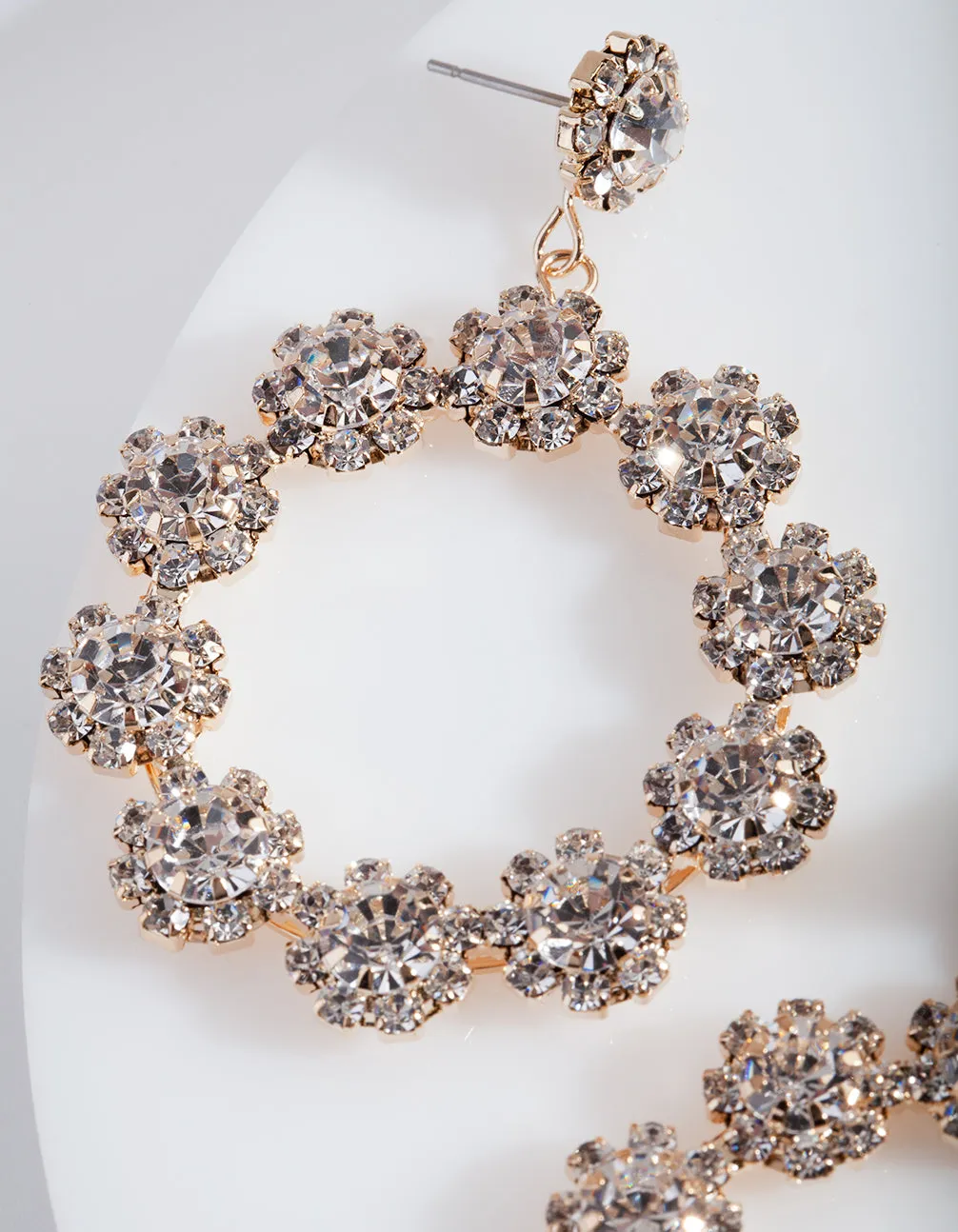 Gold Diamante Flower Circular Drop Earrings