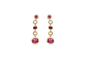Gold Link Dangle Earrings With Ruby Red Stones