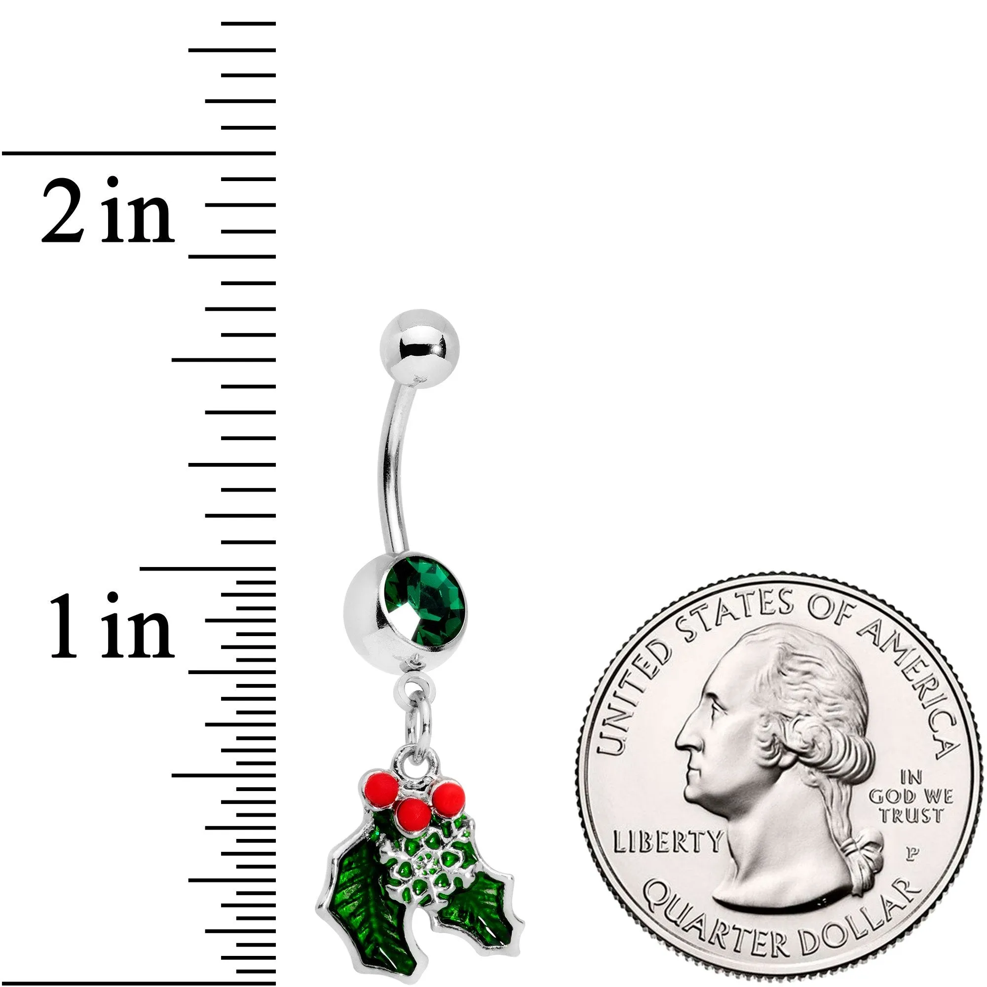 Green Gem Winter Wonderland Snow on the Holly Dangle Belly Ring
