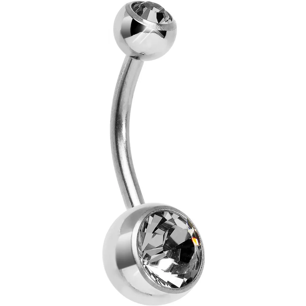 Grey Charcoal Double Gem Titanium Belly Ring 1/2