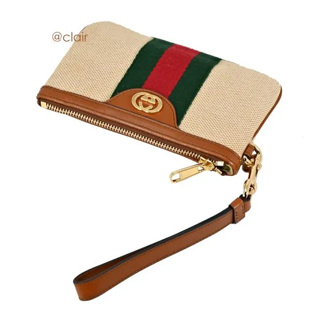 Gucci Vintage GG Web Wristlet Pouch in Beige