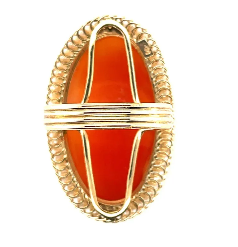 Hand Carved Italian Shell Cameo 14k Yellow Gold Filigree Seed Pearl Ring