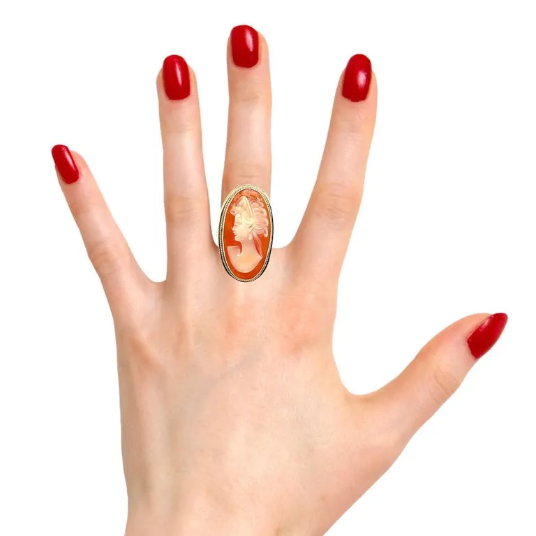Hand Carved Italian Shell Cameo Ring in 14k Yellow Gold