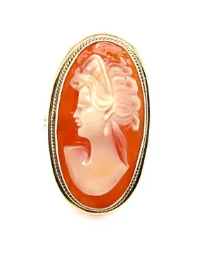 Hand Carved Italian Shell Cameo Ring in 14k Yellow Gold
