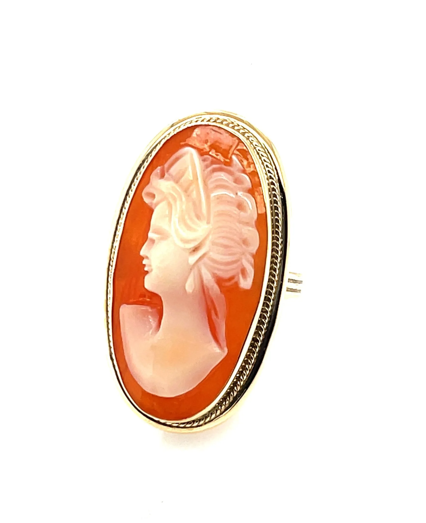 Hand Carved Italian Shell Cameo Ring in 14k Yellow Gold