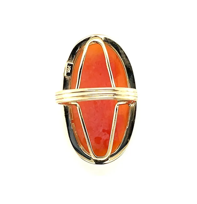 Hand Carved Italian Shell Cameo Ring in 14k Yellow Gold