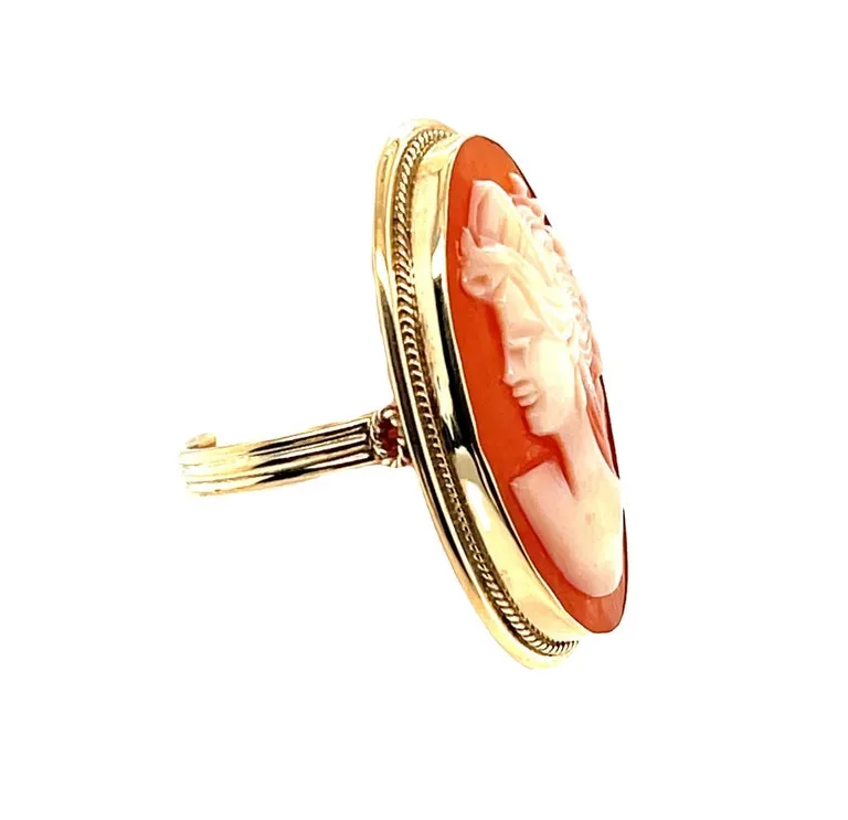 Hand Carved Italian Shell Cameo Ring in 14k Yellow Gold