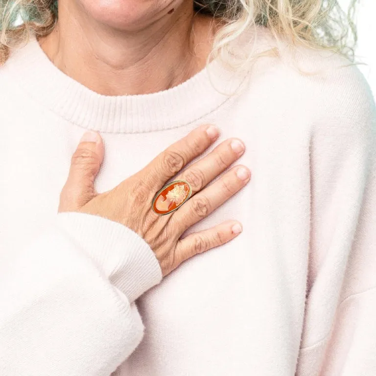Hand Carved Italian Shell Cameo Ring in 14k Yellow Gold