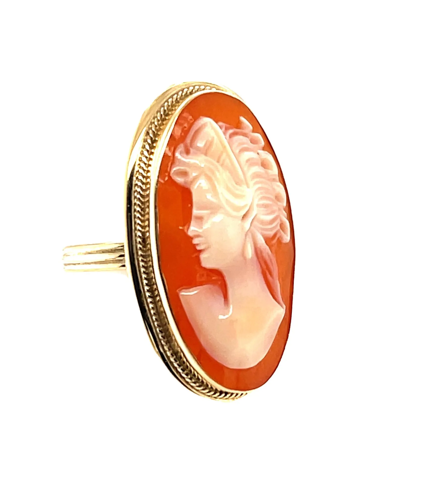 Hand Carved Italian Shell Cameo Ring in 14k Yellow Gold