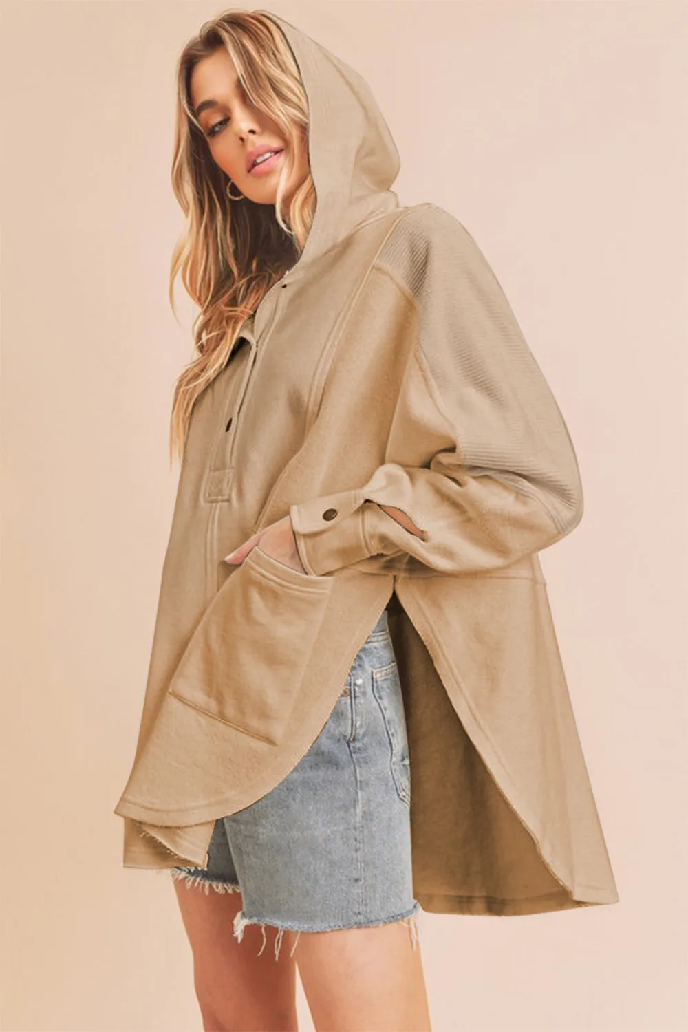 Hazel Blues® |  Aemi Co Slit Half Snap Oversize Hoodie