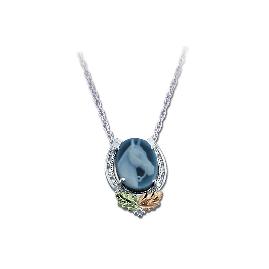 Horse Cameo - Sterling Silver Black Hills Gold Pendant