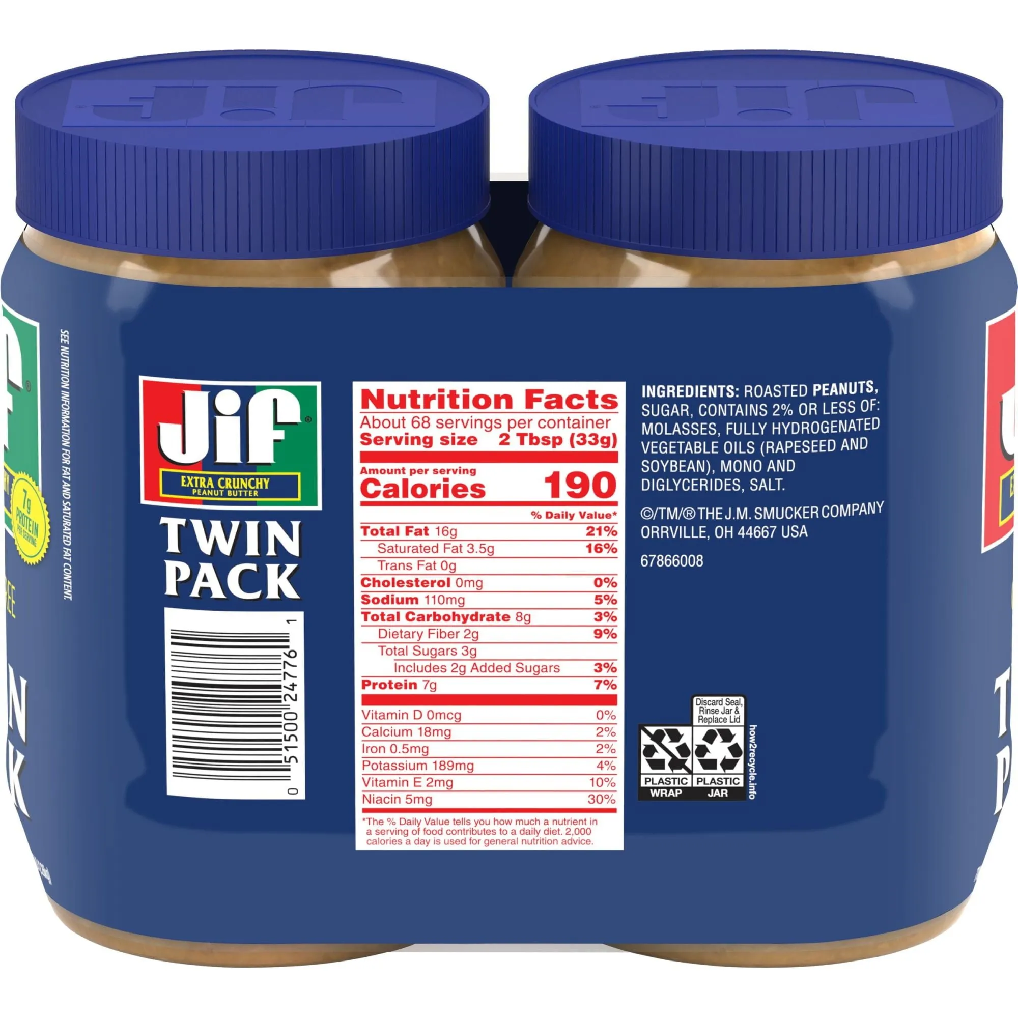 Jif Extra Crunchy Peanut Butter Twin Pack 80-Ounce
