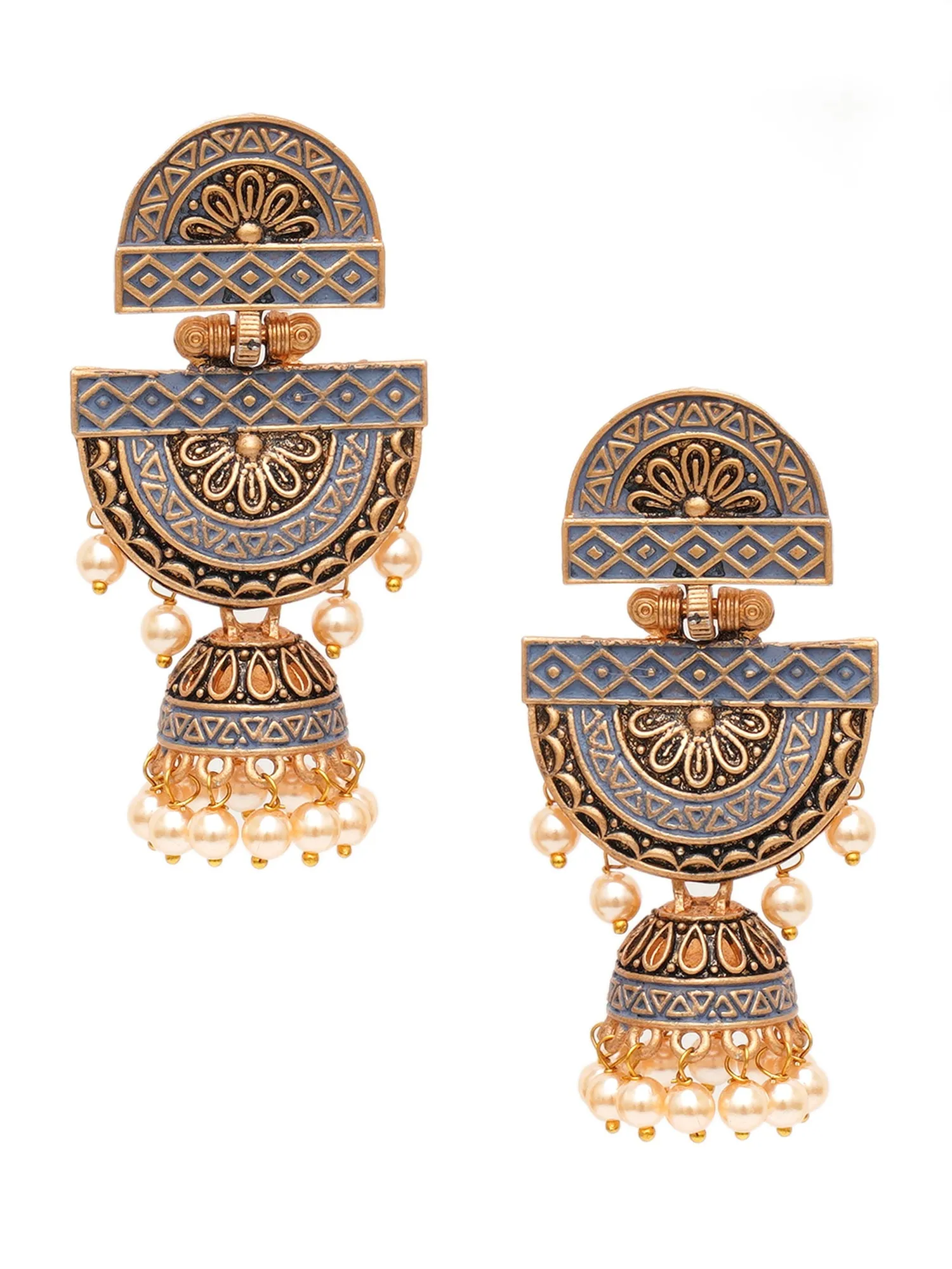 Karatcart Gold Plated Grey Floral Dangler Earrings for Women