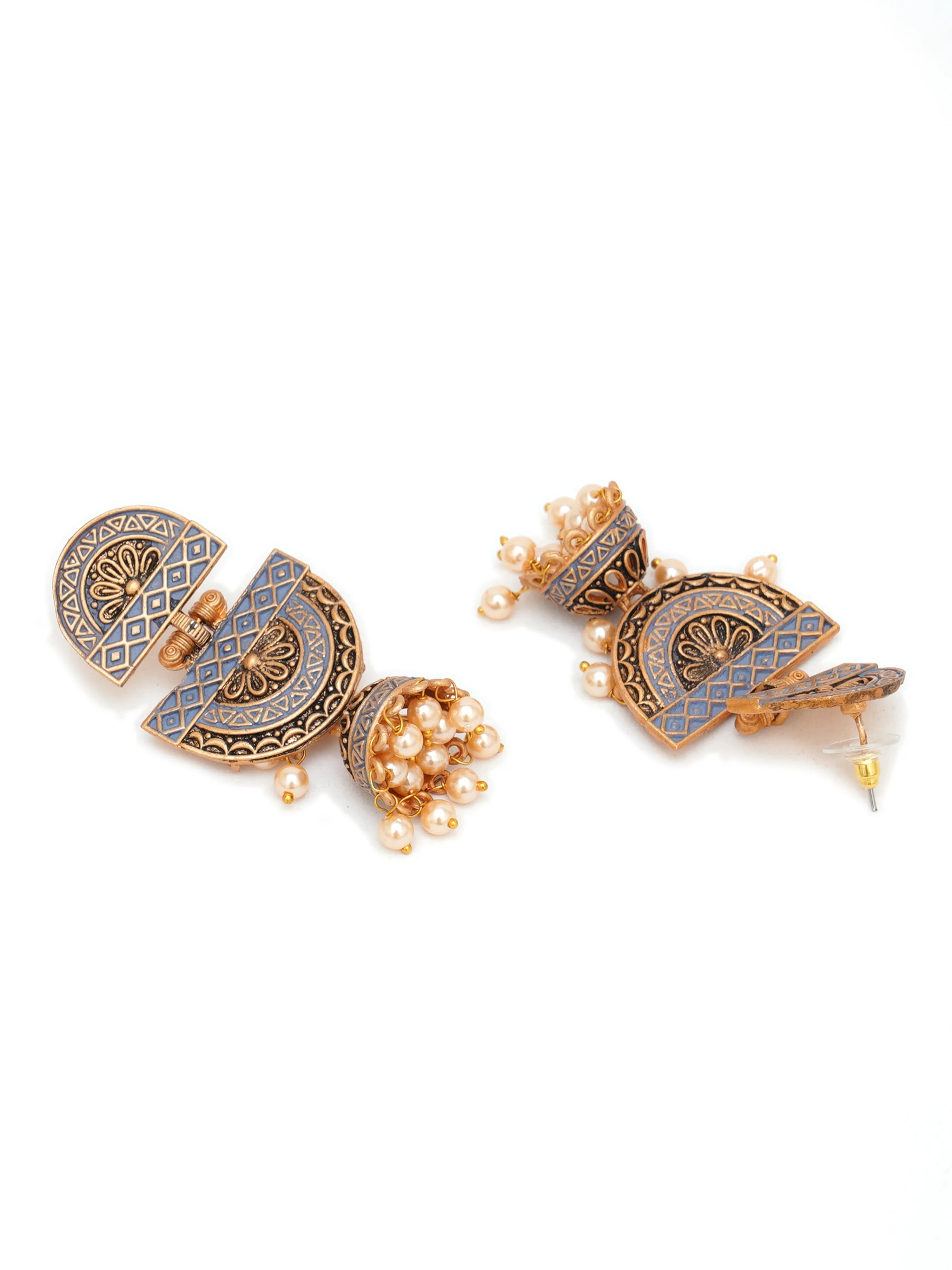Karatcart Gold Plated Grey Floral Dangler Earrings for Women