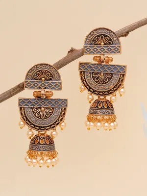 Karatcart Gold Plated Grey Floral Dangler Earrings for Women