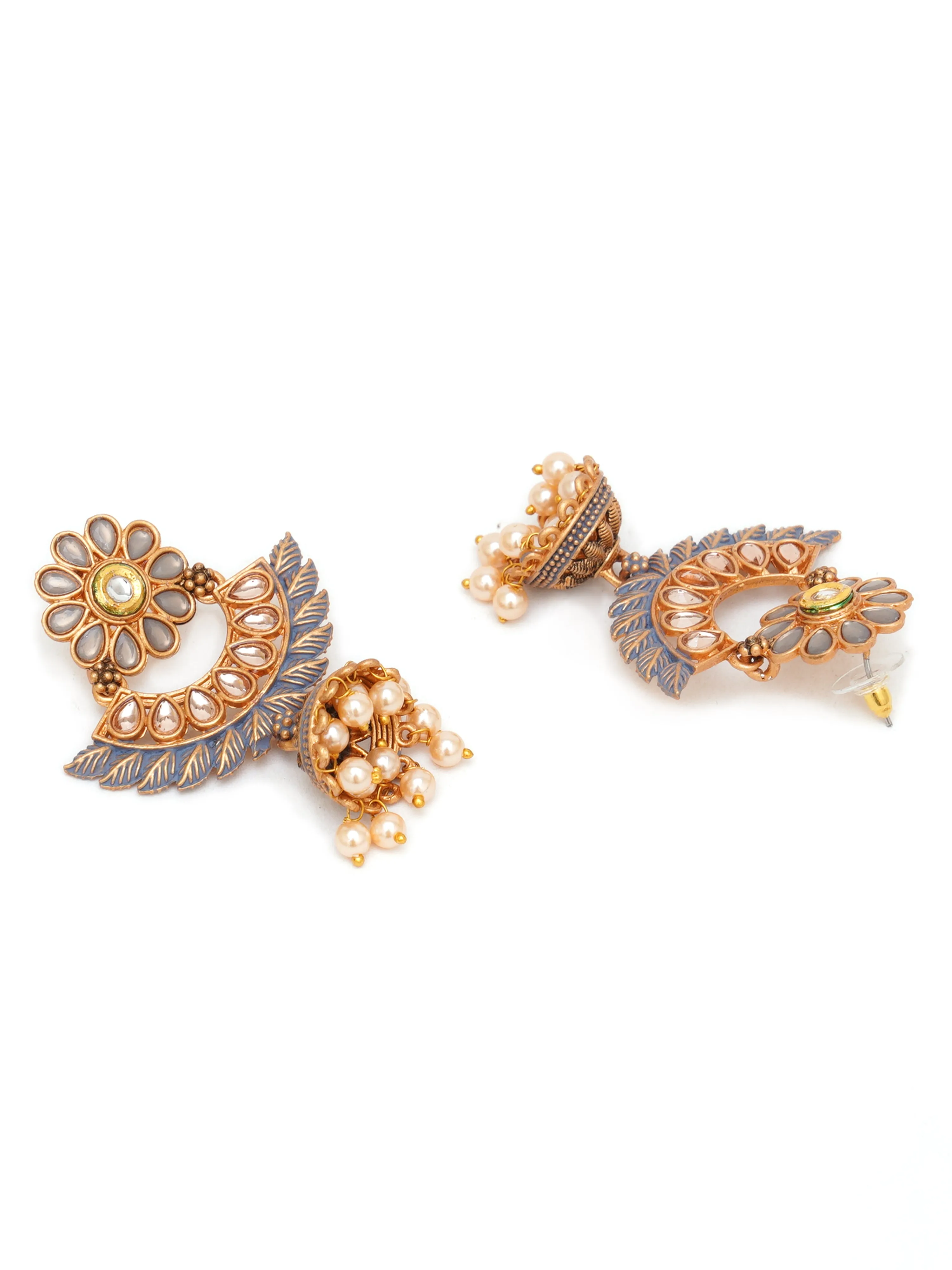 Karatcart Gold Plated Grey Meena Floral Design Jhumki Earrings for Women